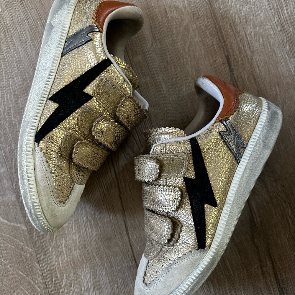 Isabel Marant Beth Lightning Bolt Sneakers Gold